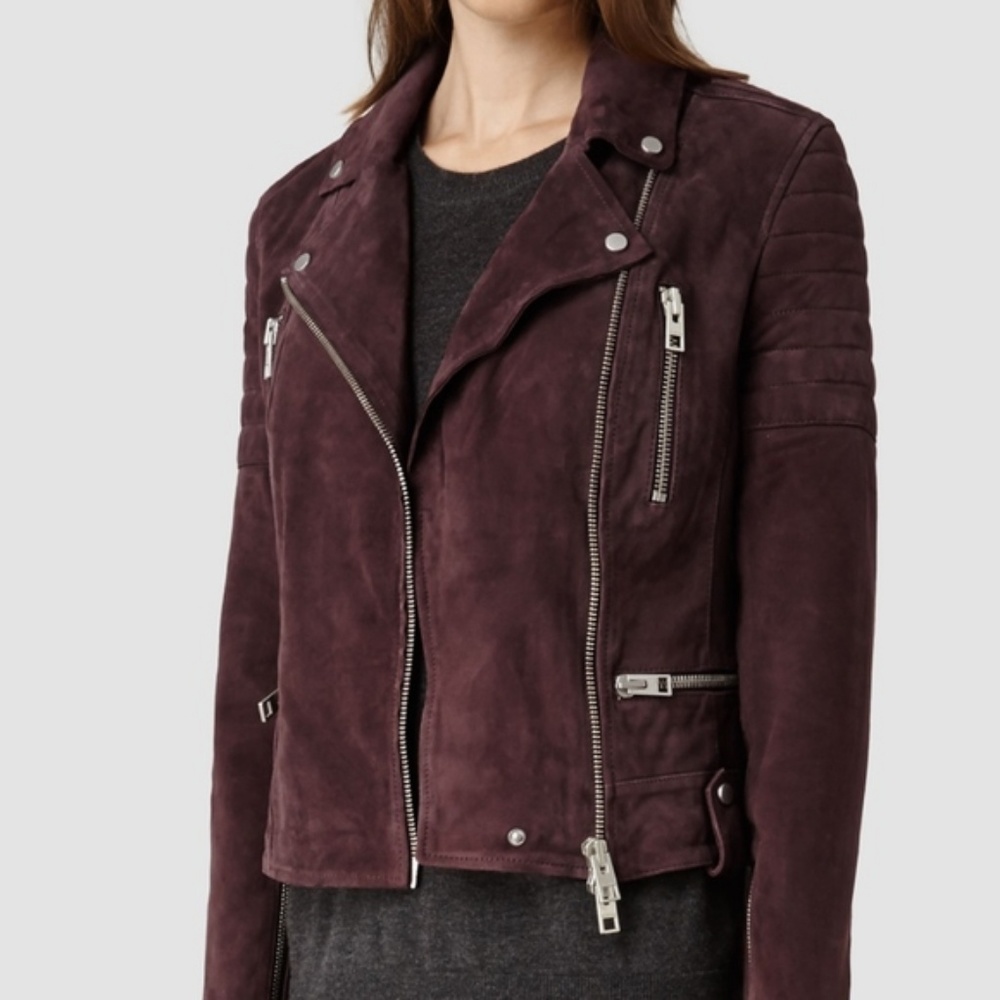 Brand new All Saints Purple Suede Moto Jacket